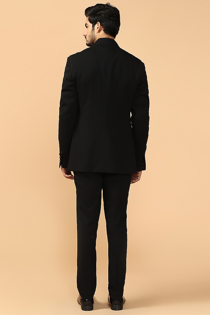 Black Wedding Bandhgala Jacket With Pants & Kerchief by Tarun Tahiliani Men at Pernia's Pop Up Shop
