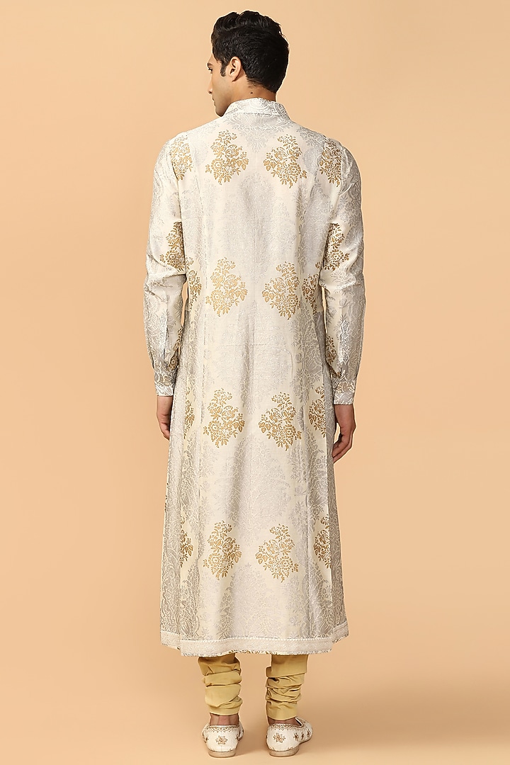 Grey Pleated & Printed Kurta Set by Tarun Tahiliani Men at Pernia's Pop Up Shop