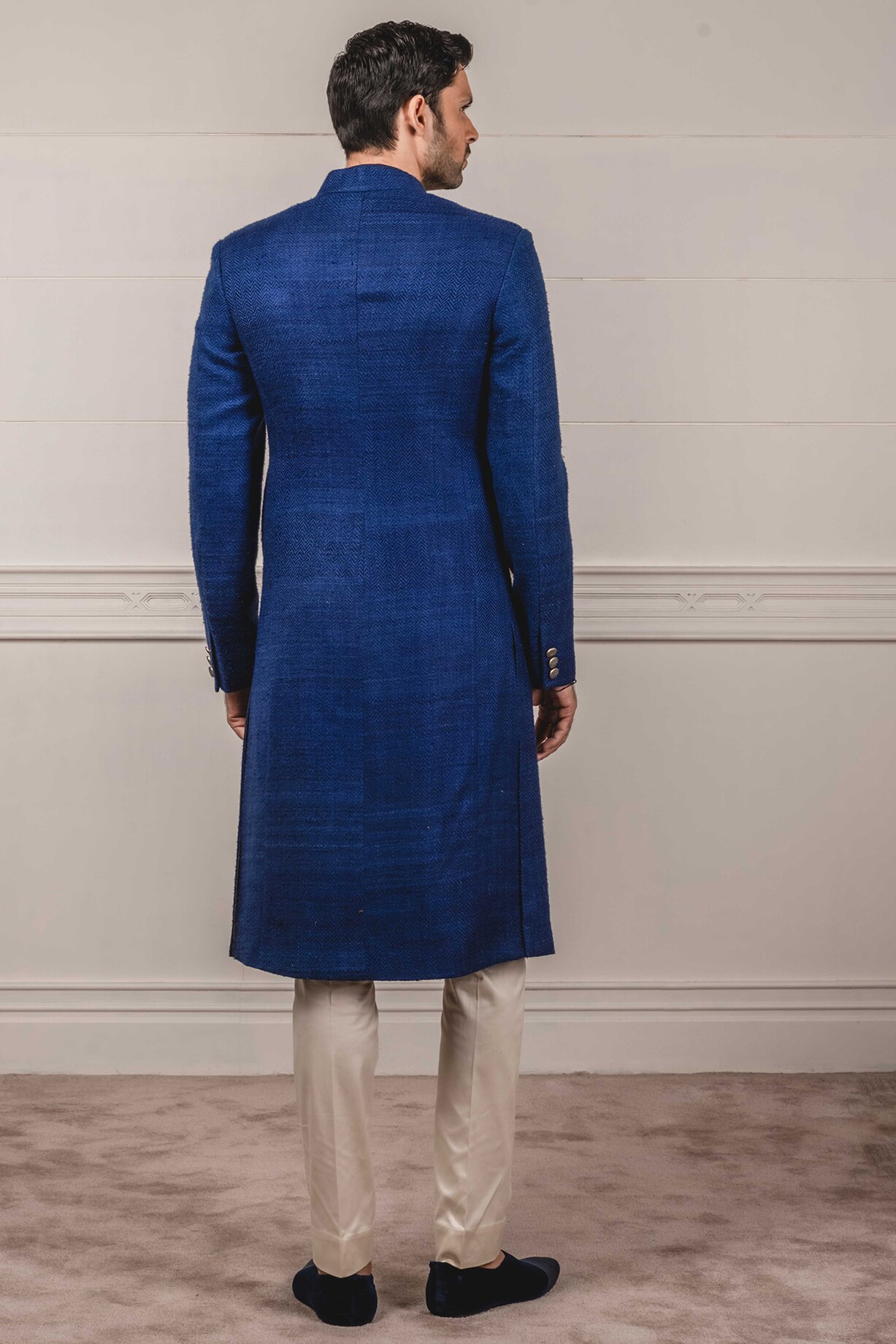 Buy Tarun Tahiliani Men Navy Blue Textured Sherwani Set at Pernia ...