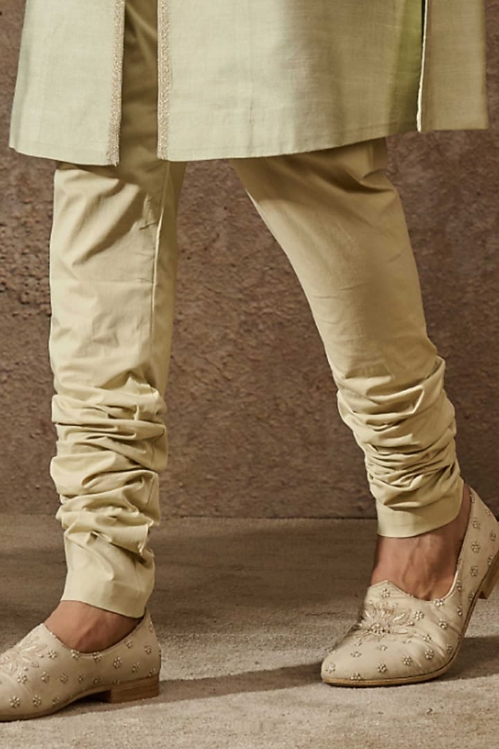 Jade Tussar Slub & Double Georgette Paisley Embroidered Kurta Set by Tarun Tahiliani Men at Pernia's Pop Up Shop