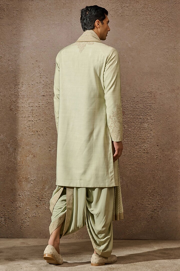 Jade Tussar Slub & Double Georgette Paisley Embroidered Kurta Set by Tarun Tahiliani Men at Pernia's Pop Up Shop