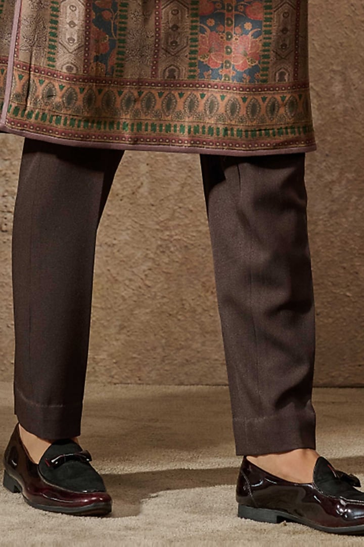 Multi-Colored & Brown Silk Dupion Stripe Printed Kurta by Tarun Tahiliani Men at Pernia's Pop Up Shop