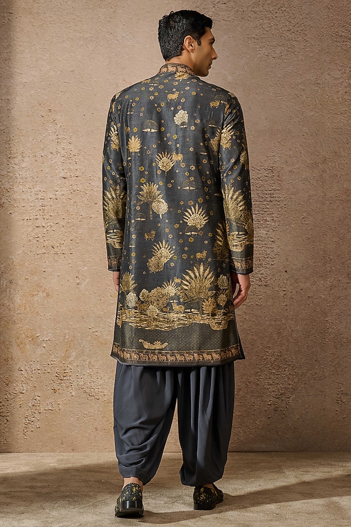 Brown Silk Dupion & Katan Pichwai Printed Groom Sherwani Set by Tarun Tahiliani Men at Pernia's Pop Up Shop