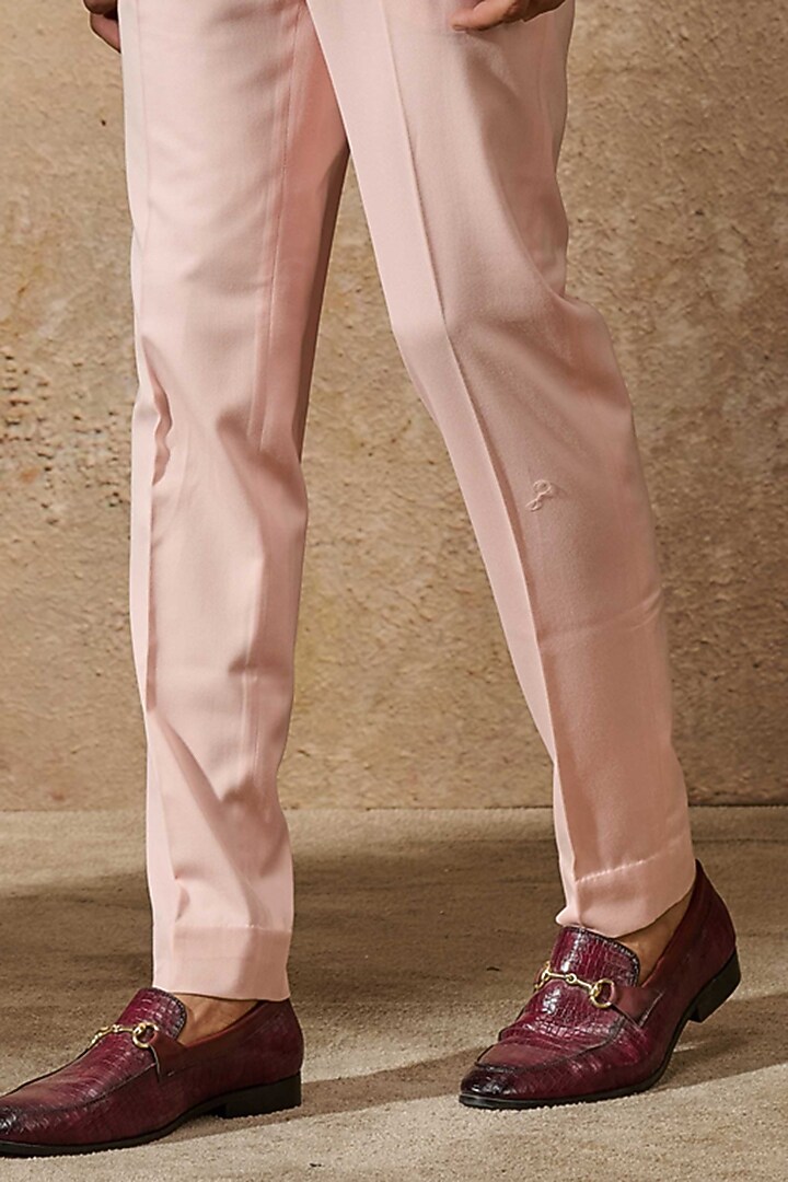 Salmon Textured Fabric Embroidered Wedding Bandhgala Set by Tarun Tahiliani Men at Pernia's Pop Up Shop