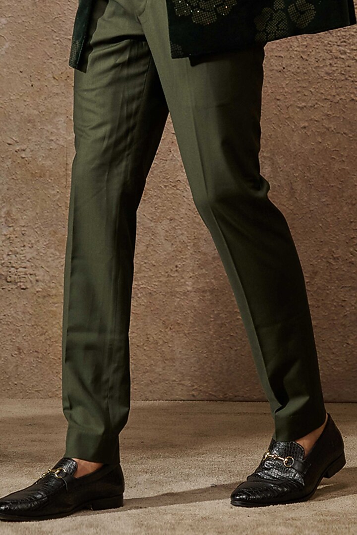 Emerald Cotton Velvet Groom Indowestern Bandhgala Set by Tarun Tahiliani Men at Pernia's Pop Up Shop