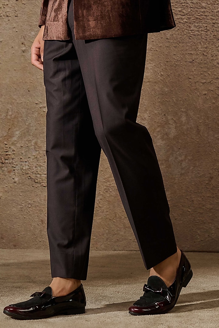 Brown Silk Velvet Floral Thread Embroidered Groom Bandhgala Set by Tarun Tahiliani Men at Pernia's Pop Up Shop