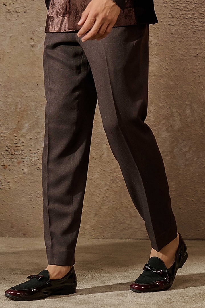 Brown Silk Velvet Floral Thread Embroidered Groom Indowestern Set by Tarun Tahiliani Men at Pernia's Pop Up Shop