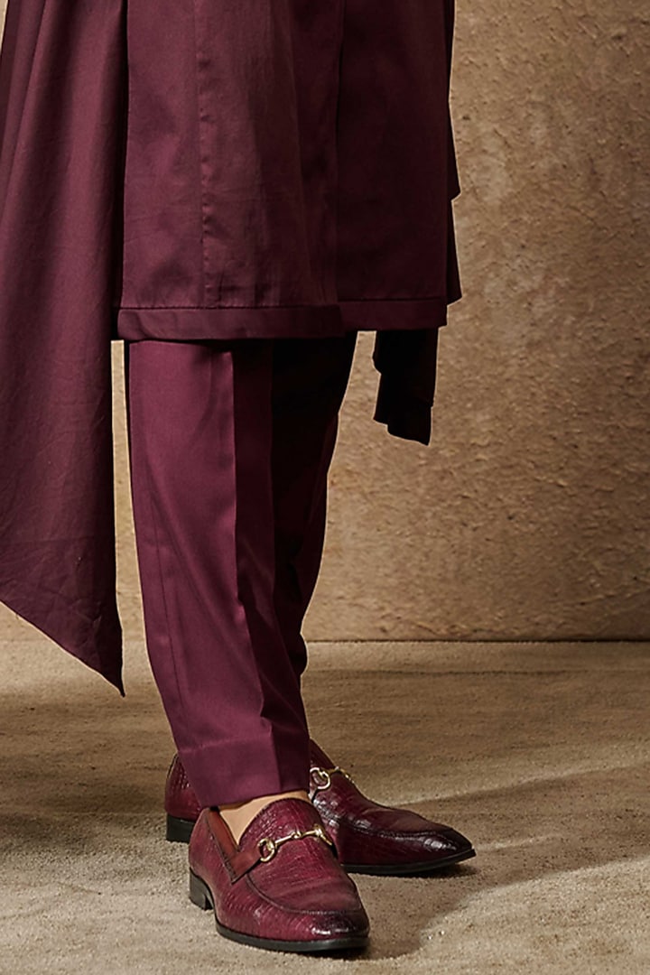 Wine Silk Velvet Floral Pattern Groom Indowestern Set by Tarun Tahiliani Men at Pernia's Pop Up Shop
