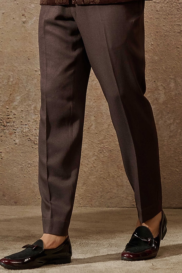 Wine Cotton Velvet & Cotton Satin Groom Indowestern Set by Tarun Tahiliani Men at Pernia's Pop Up Shop