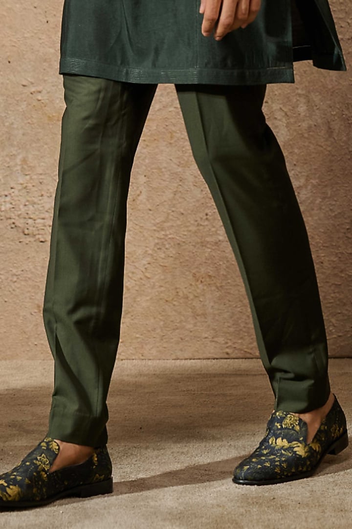 Emerald Cotton Velvet & Cotton Satin Groom Indowestern Set by Tarun Tahiliani Men at Pernia's Pop Up Shop