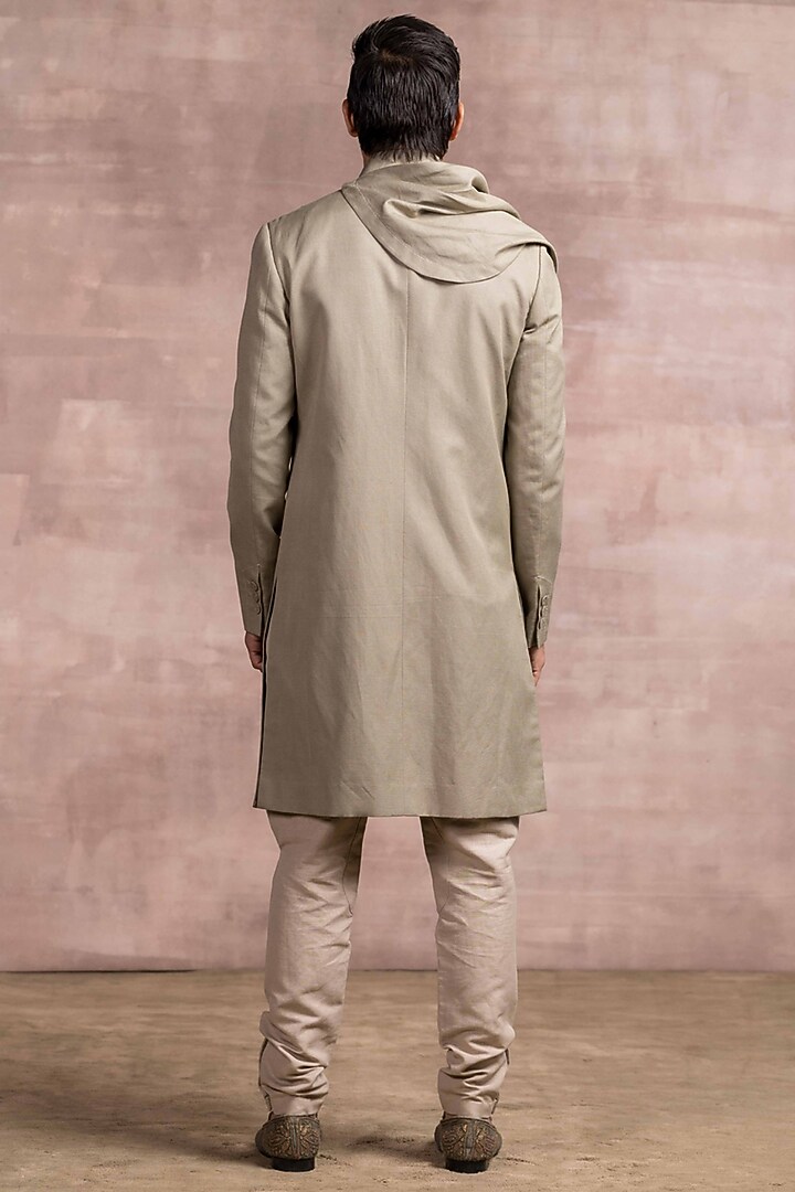 Olive Cotton Linen Groom Bandhgala Set by Tarun Tahiliani Men at Pernia's Pop Up Shop