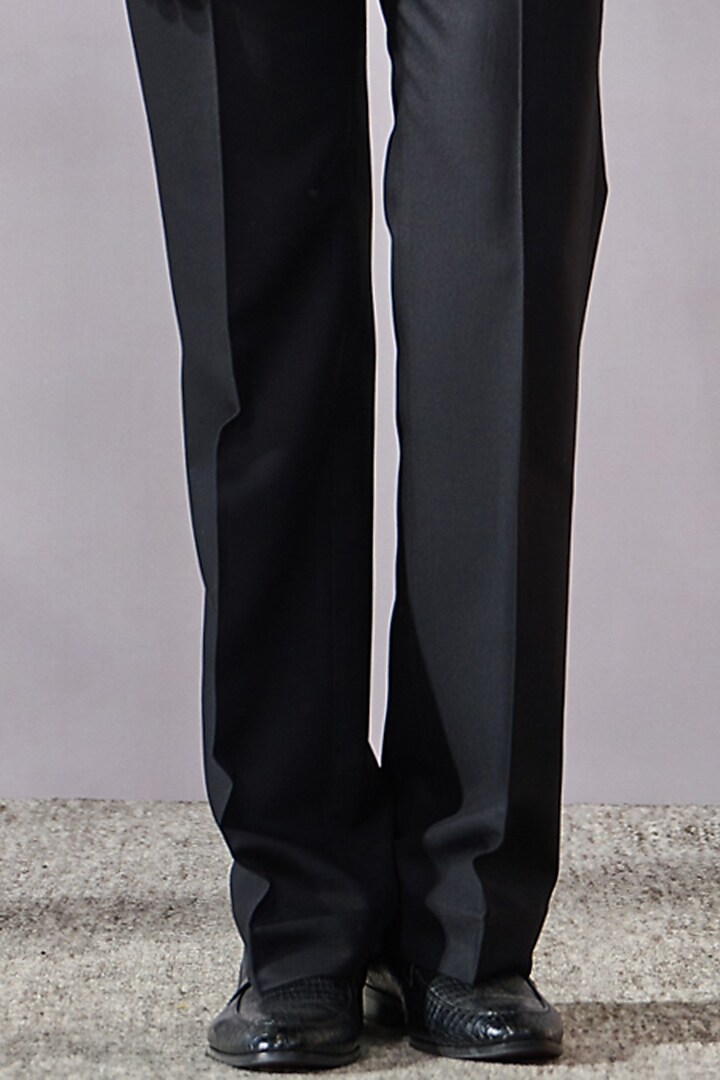 Black Silk Dupion Thread Work Groom Bandhgala Set by Tarun Tahiliani Men at Pernia's Pop Up Shop