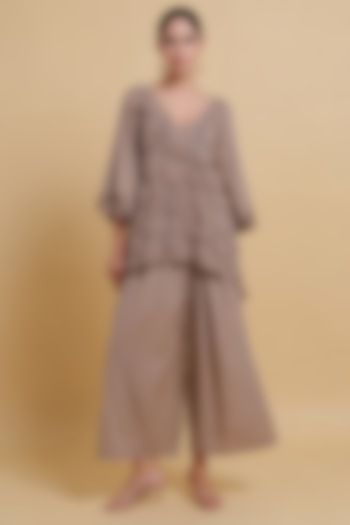 Brown Cotton Flex Tonal Resham Embroidered Co-ord Set by THE MOLA at Pernia's Pop Up Shop