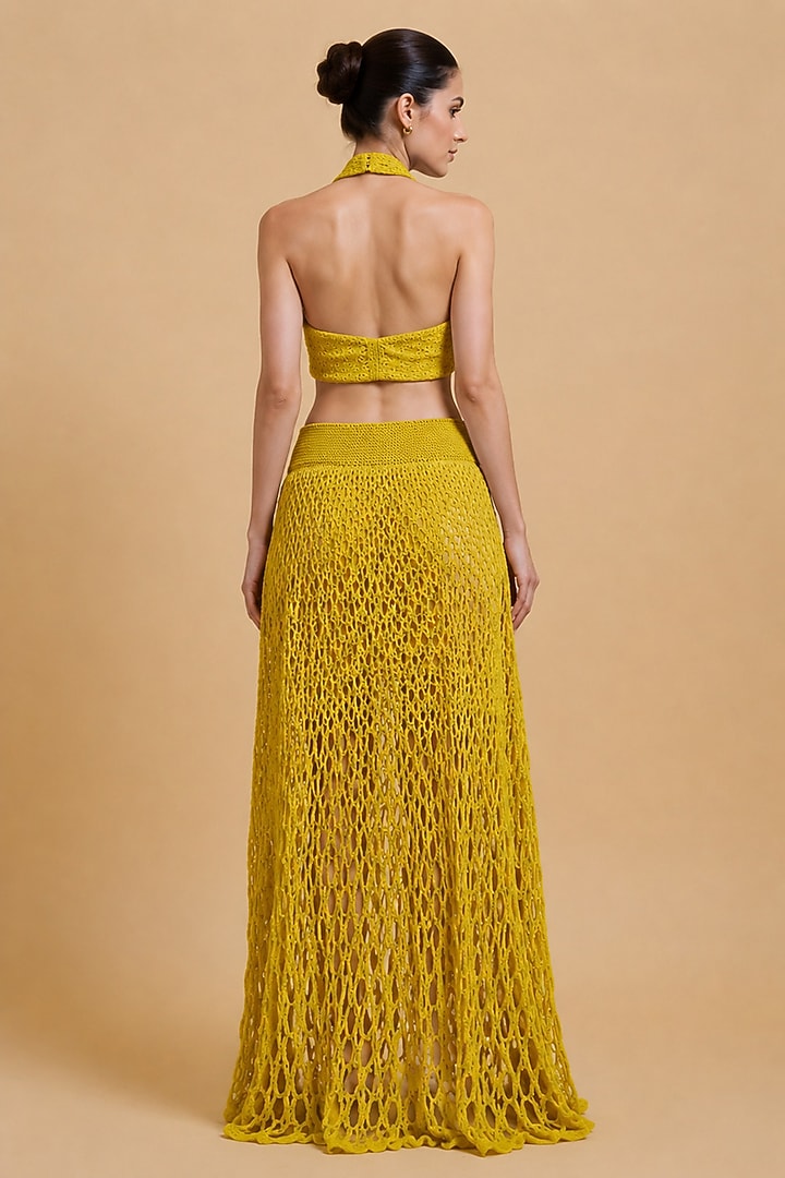 Lime Yellow Nylon Net Beads Hand Embroidered Wedding Lehenga Set by THE MOLA at Pernia's Pop Up Shop