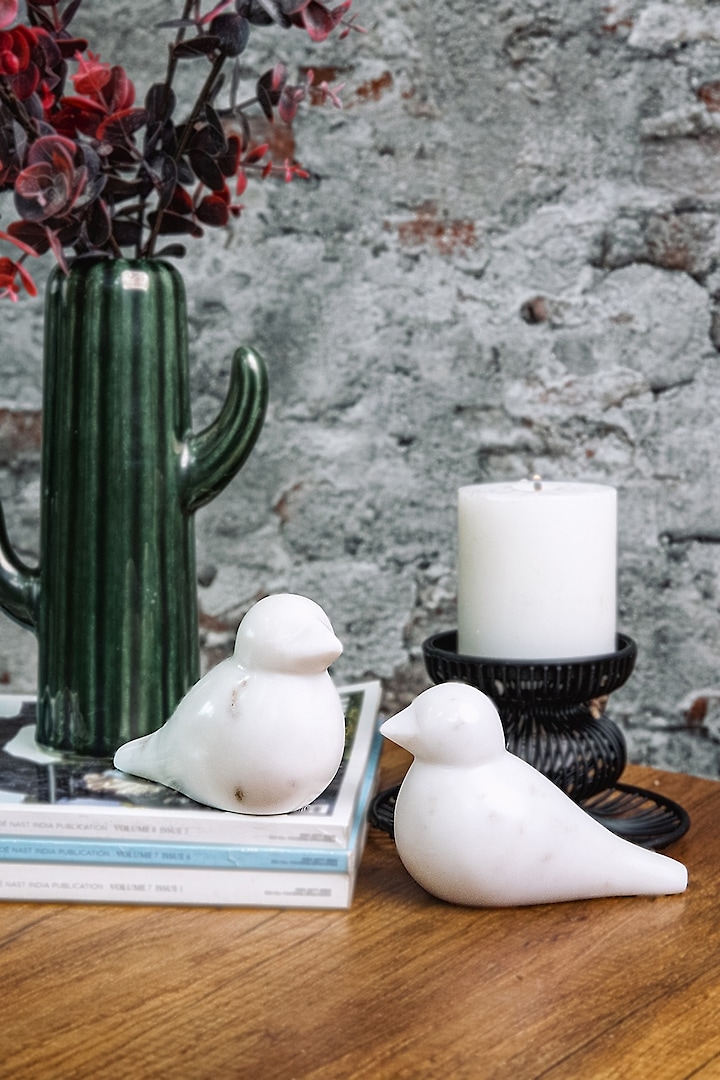 White Marble Bird Handcrafted Showpiece Set by Think Artly