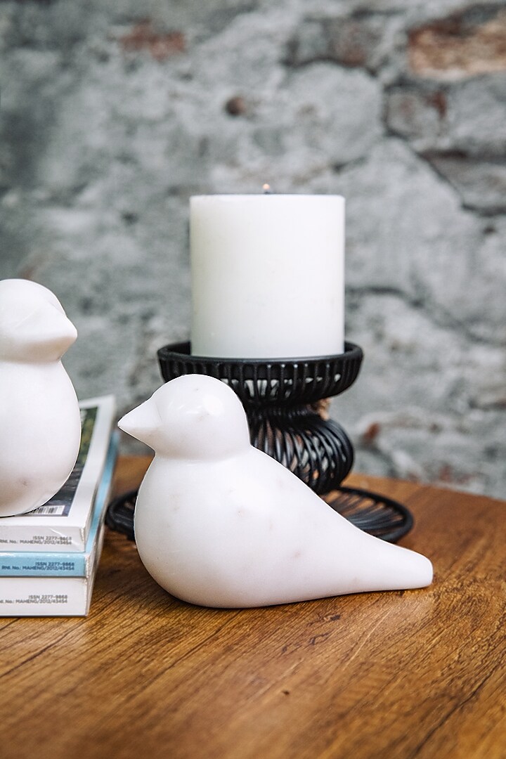 White Marble Bird Handcrafted Showpiece Set by Think Artly at Pernia's Pop Up Shop