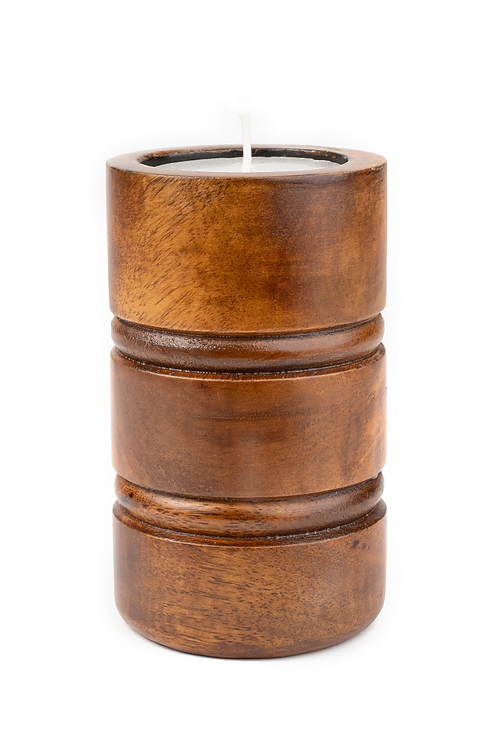 Walnut Brown Mango Wood Candle Holders (Set Of 3) by Think Artly at Pernia's Pop Up Shop