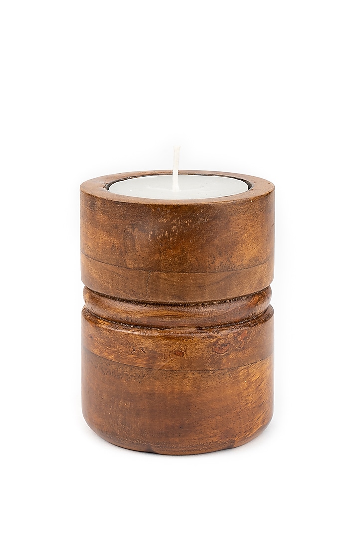 Walnut Brown Mango Wood Candle Holders (Set Of 3) by Think Artly at Pernia's Pop Up Shop