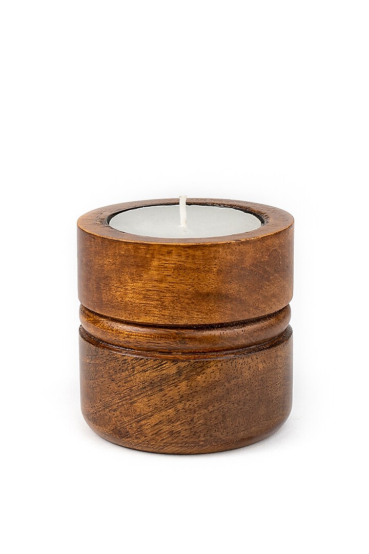 Walnut Brown Mango Wood Candle Holders (Set Of 3) by Think Artly at Pernia's Pop Up Shop