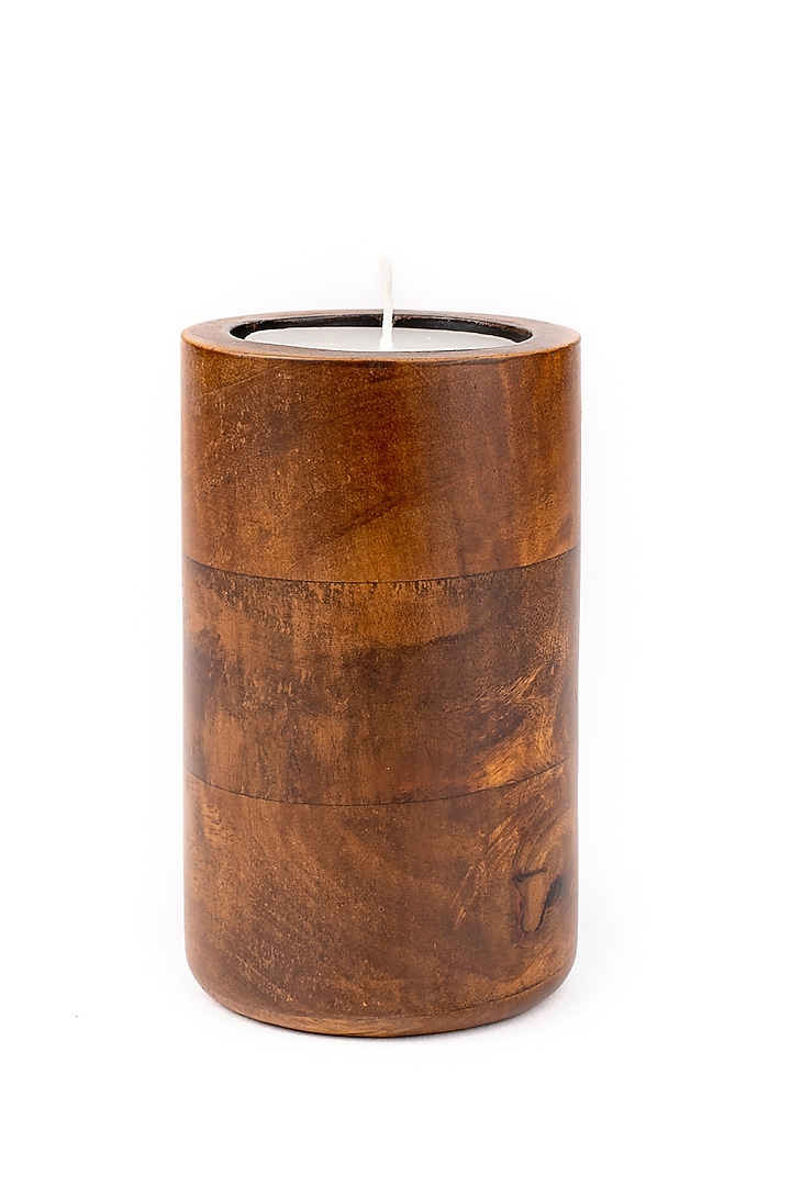 Walnut Brown Mango Wood Candle Holders (Set Of 3) by Think Artly at Pernia's Pop Up Shop