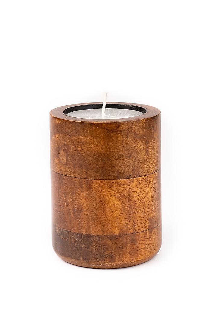 Walnut Brown Mango Wood Candle Holders (Set Of 3) by Think Artly at Pernia's Pop Up Shop