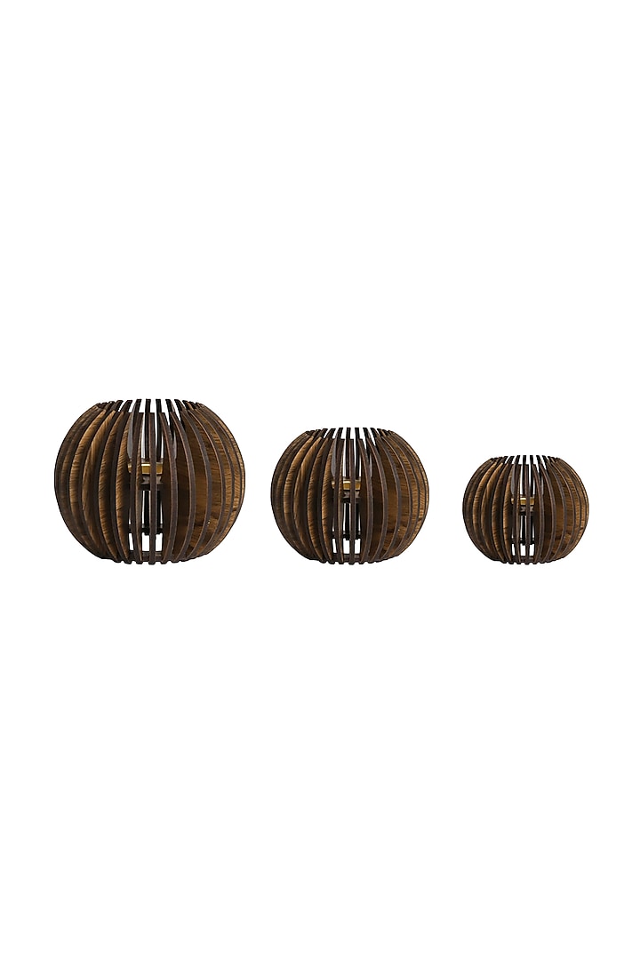 Brown Pinewood Tea Light Holder (Set Of 3) by Think Artly at Pernia's Pop Up Shop