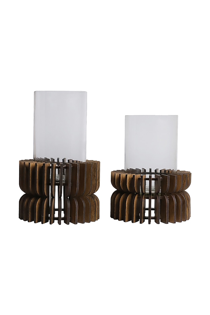 Brown Pinewood Tea Light Holder (Set Of 2) by Think Artly at Pernia's Pop Up Shop