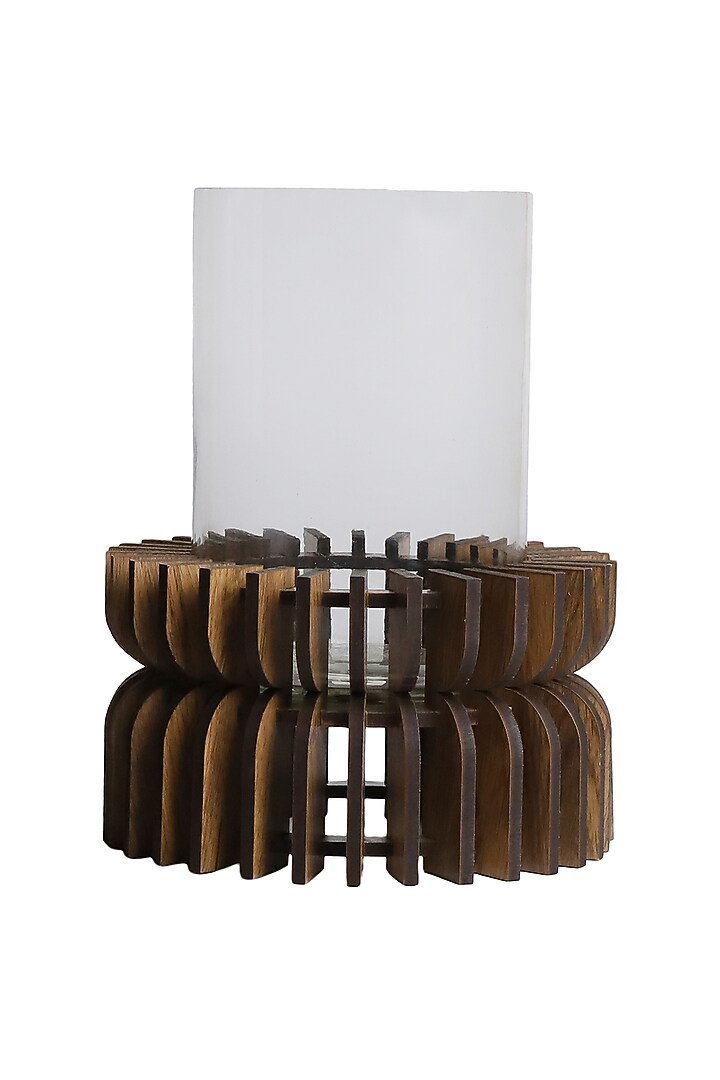 Brown Pinewood Tea Light Holder (Set Of 2) by Think Artly at Pernia's Pop Up Shop