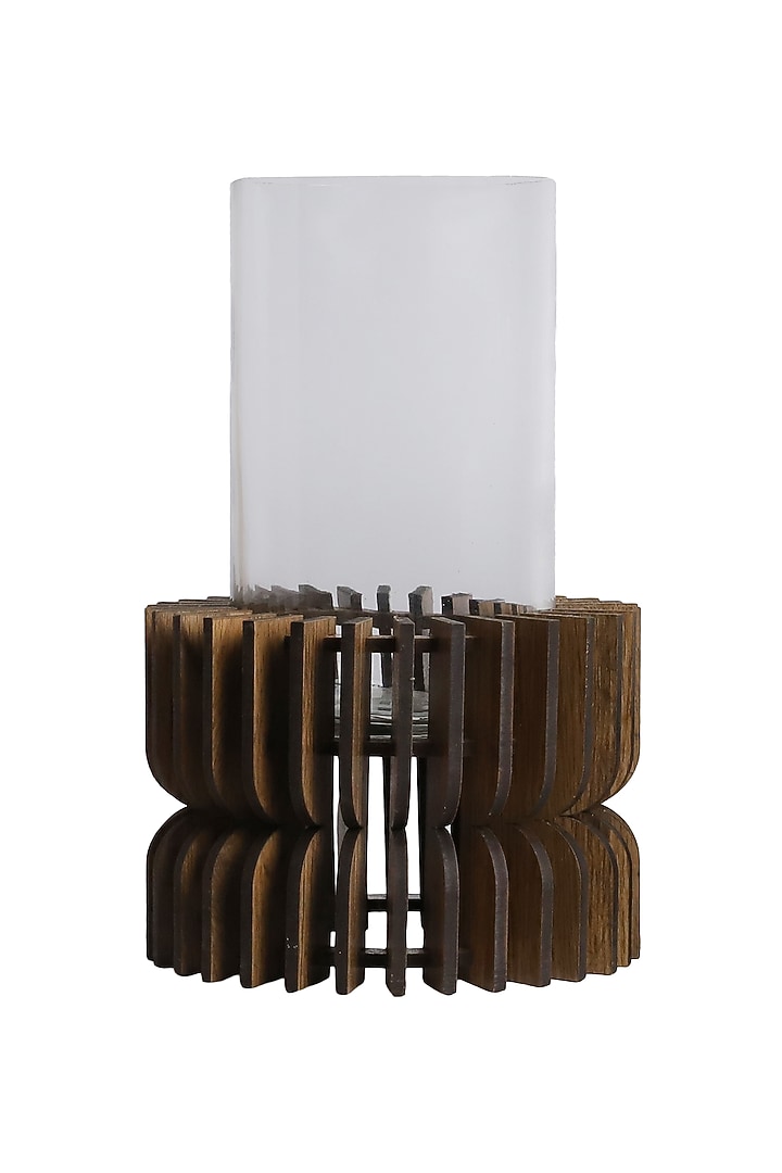 Brown Pinewood Tea Light Holder (Set Of 2) by Think Artly at Pernia's Pop Up Shop