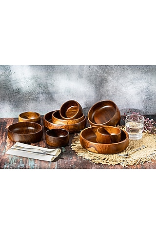 Brown Rosewood Bowl Set by Think Artly