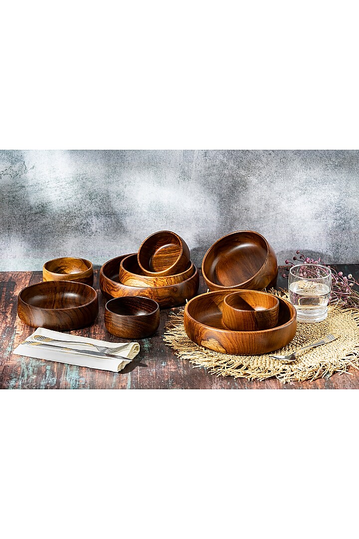 Brown Rosewood Bowl Set by Think Artly
