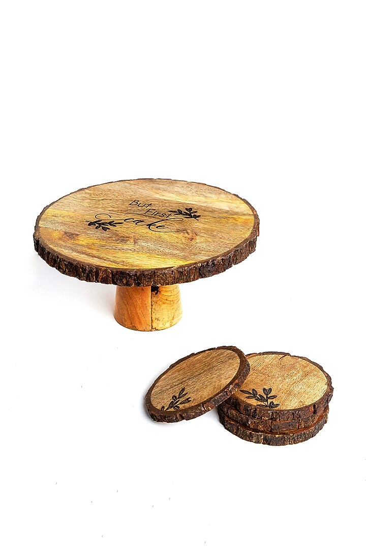 Brown Mango Wood Cake Stand & Coaster Set by Think Artly at Pernia's Pop Up Shop