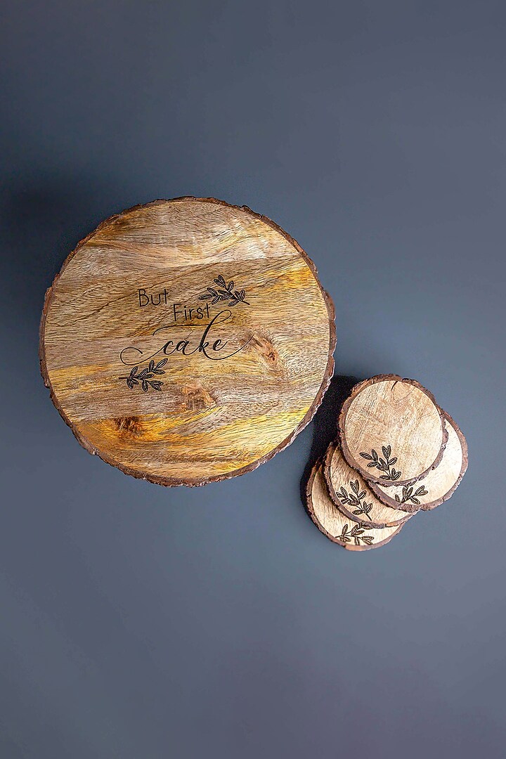 Brown Mango Wood Cake Stand & Coaster Set by Think Artly at Pernia's Pop Up Shop