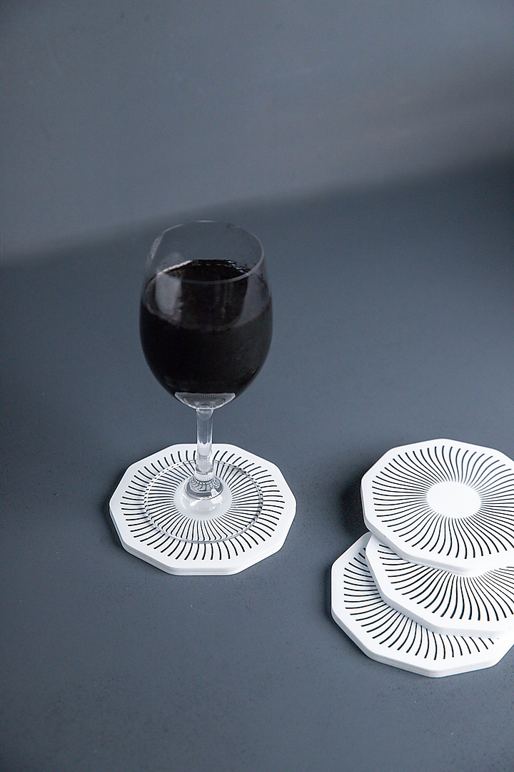 White Marble Handcrafted Coaster Set by Think Artly