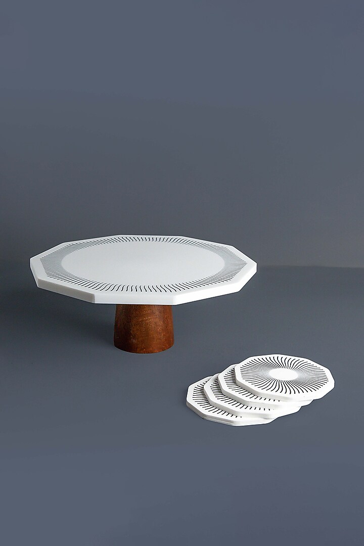 White Marble Handcrafted Cake Stand & Coaster Set by Think Artly at Pernia's Pop Up Shop