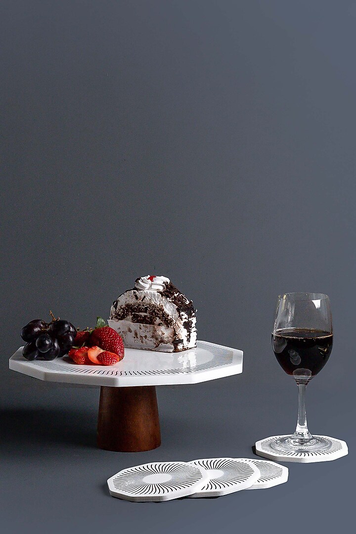 White Marble Handcrafted Cake Stand & Coaster Set by Think Artly at Pernia's Pop Up Shop