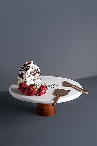 White Marble Handcrafted Cake Stand by Think Artly