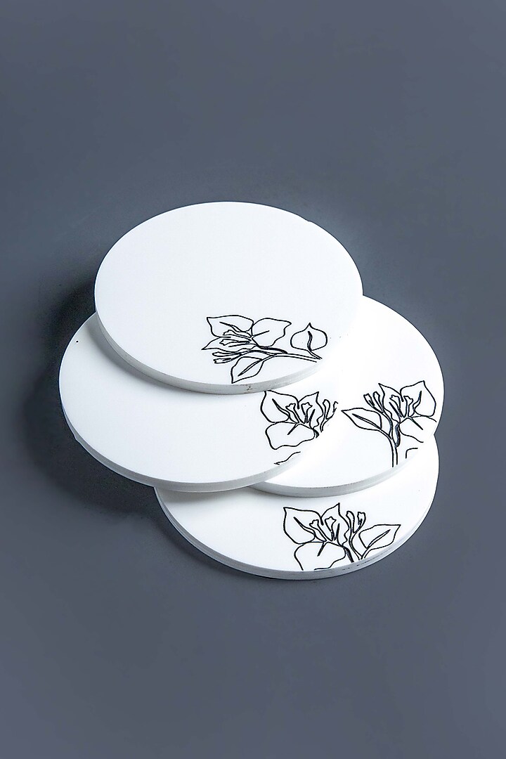 White Handcrafted Marble Coaster Set by Think Artly at Pernia's Pop Up Shop