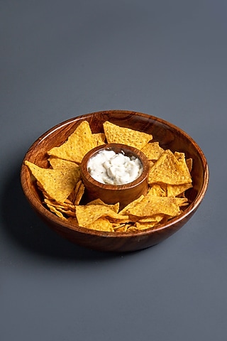 Brown Sheesham Wood Chip & Dip Bowl by Think Artly