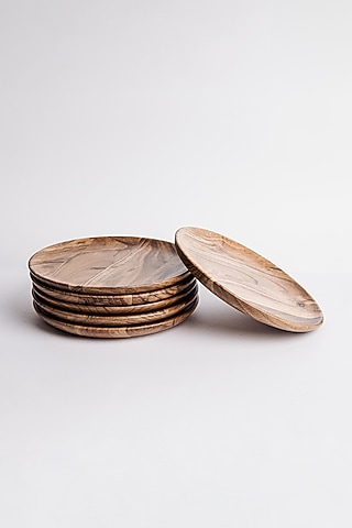Brown Acacia Wood Plate Set by Think Artly