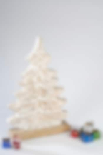 White Rustic Mango Wood Christmas Tree Table Decor by Think Artly