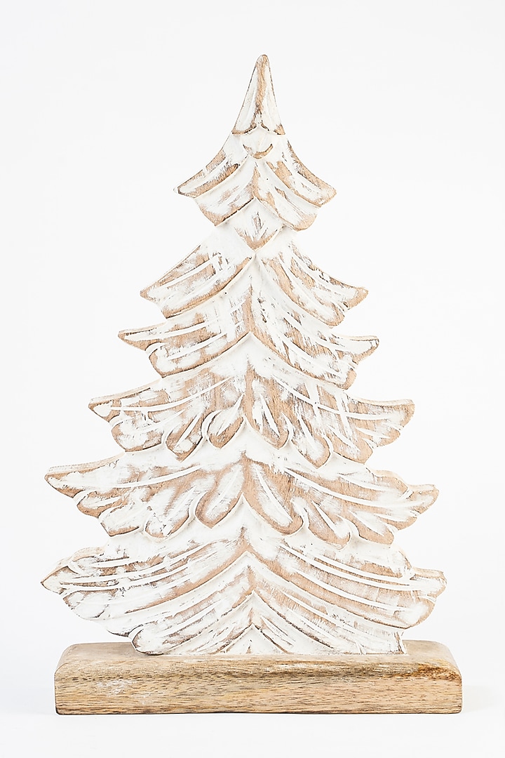 White Rustic Mango Wood Christmas Tree Table Decor by Think Artly at Pernia's Pop Up Shop
