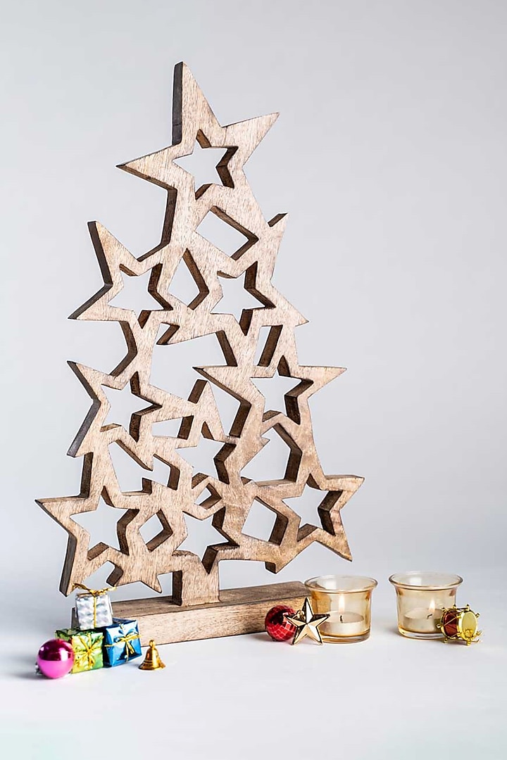 Brown Mango Wood Christmas Tree Table Decor by Think Artly