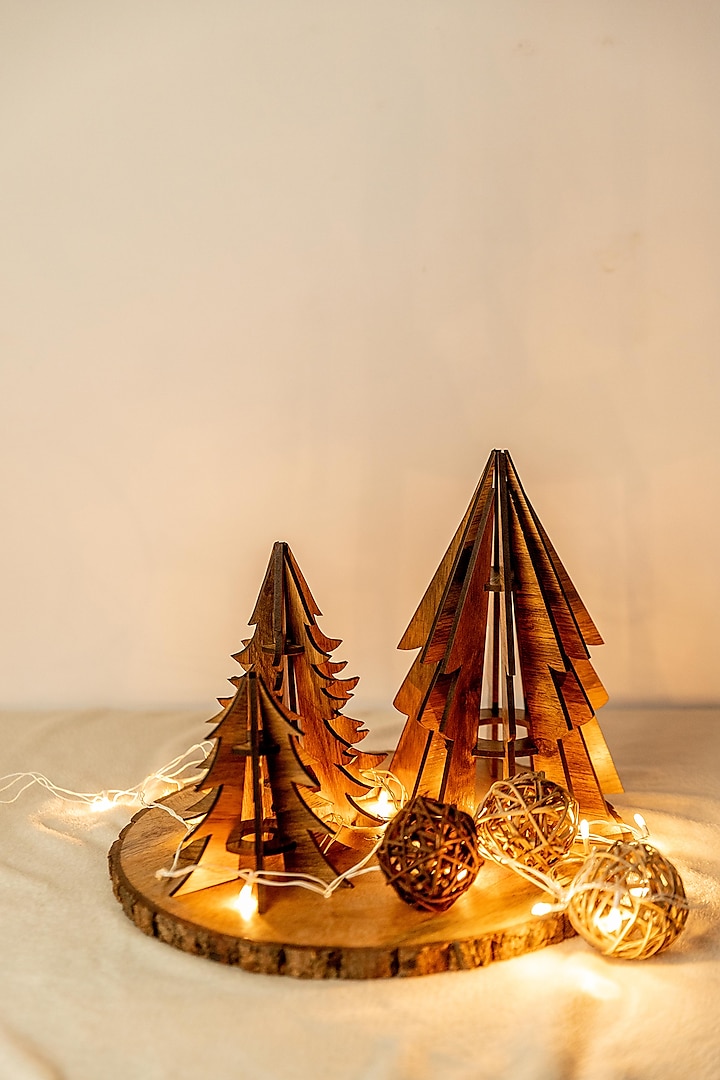 Brown Pine Wood Christmas Tree Table Decor (Set of 3) by Think Artly