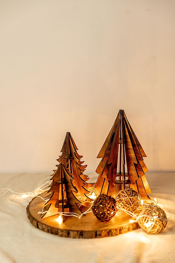 Brown Pine Wood Christmas Tree Table Decor (Set of 3) by Think Artly at Pernia's Pop Up Shop