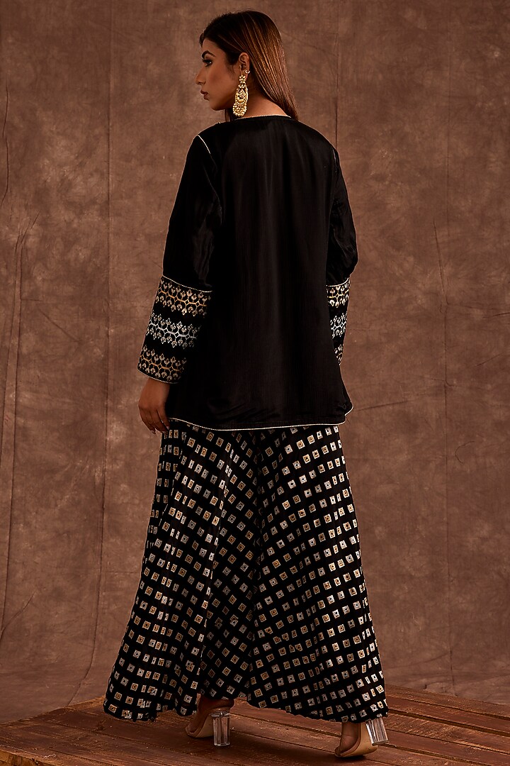 Black Pure Chinnon Party Wear Sharara Set by The Home Affair at Pernia's Pop Up Shop