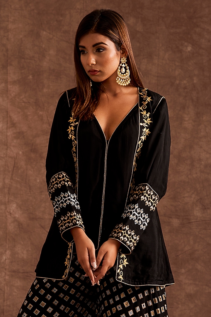 Black Pure Chinnon Party Wear Sharara Set by The Home Affair at Pernia's Pop Up Shop