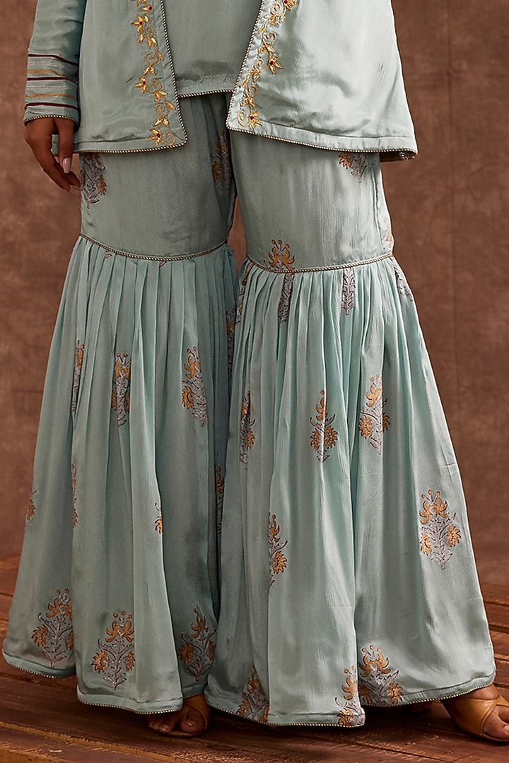 Powder Blue Pure Chinnon Gharara Set by The Home Affair at Pernia's Pop Up Shop
