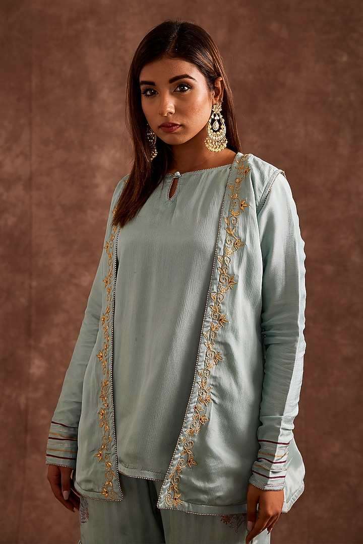 Powder Blue Pure Chinnon Gharara Set by The Home Affair at Pernia's Pop Up Shop