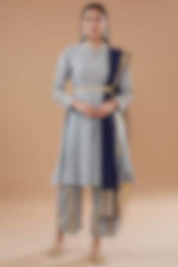 Grey Cotton Silk Embroidered Kurta Set by The Home Affair at Pernia's Pop Up Shop